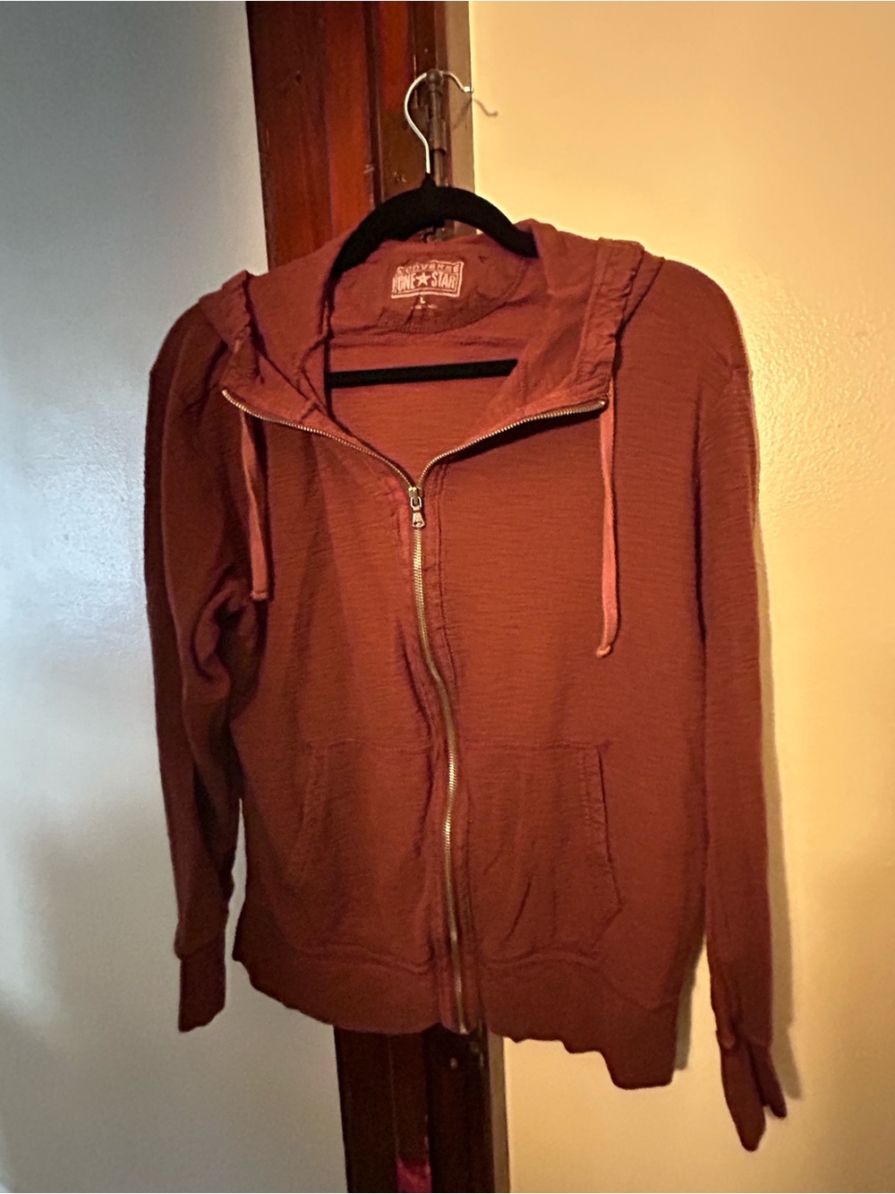 Converse Rust Brown Zip-Up Bomber Hoodie Light Weight